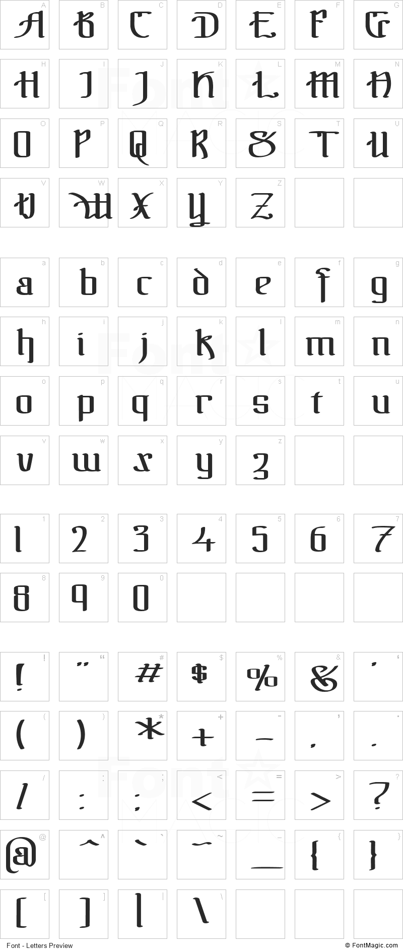!The Black Bloc Font - All Latters Preview Chart